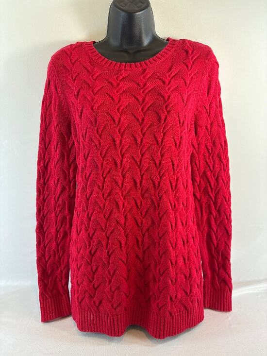Lands' End Sweaters - Lands' End Drifter Cable Knit Red Cotton Sweater Womens S Cozy Classic